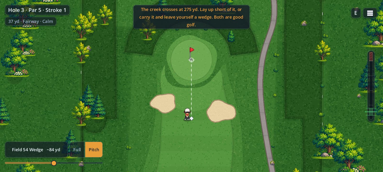 The approach into the third green, with bunkers guarding both sides of the entrance.