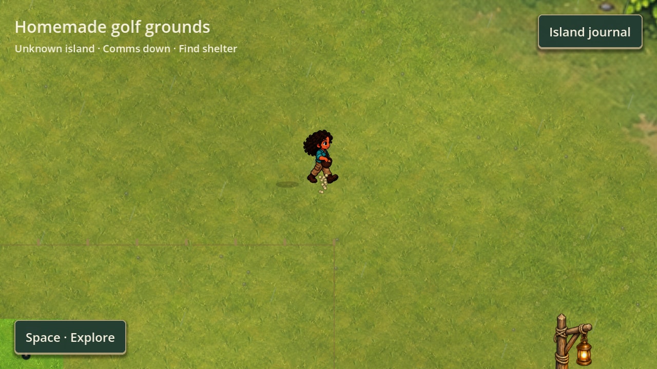 A groundskeeper walking the meadow scattering grass seed by hand, the seed drawn falling and landing around them.
