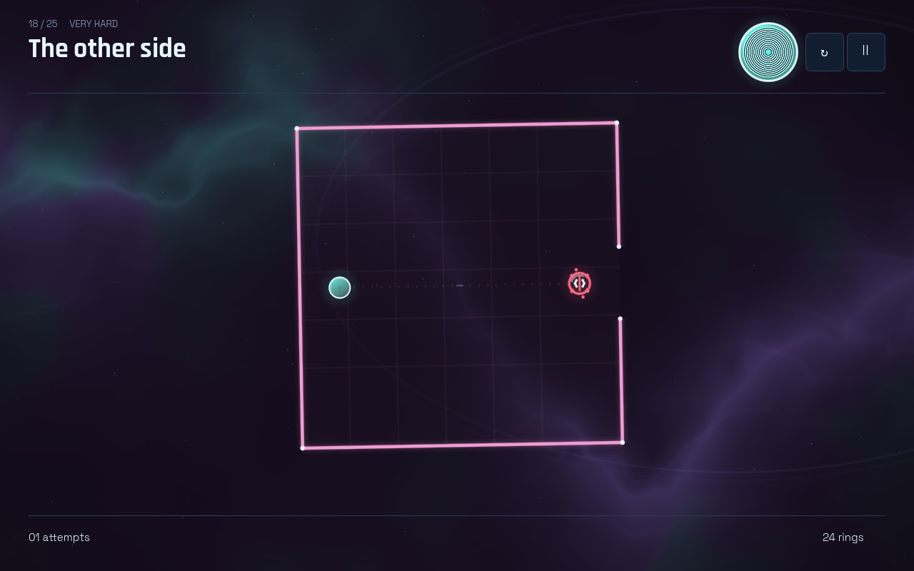 A pink box with the player circle on the left and a drone on the right, positioned as a mirror image across the arena, captioned The other side.