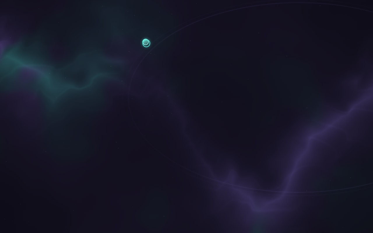 The escape transition, further along: the rounded border has closed to a small bright ring around the player circle, alone in the dark.